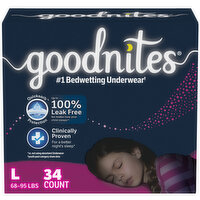 GoodNites Underwear, Nighttime, L (68-95 lbs), Girls, 34 Each