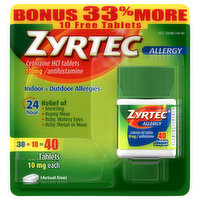 Zyrtec Allergy, Indoor & Outdoor Allergies,10 mg, Tablets, 40 Each