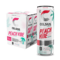 CELSIUS Sparkling Peach Vibe, Essential Energy Drink, 4 Each