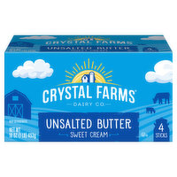 Crystal Farms Butter, Unsalted, Sweet Cream, 4 Each