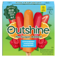 Outshine Fruit Ice Bars, No Sugar Added, Strawberry/Tangerine/Raspberry, Assorted, 12 Each