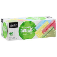 Essential Everyday Sandwich Bags, Easy Close Top, Colorful, 40 Each