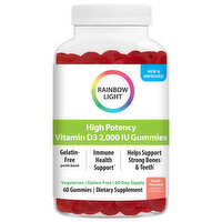 Rainbow Light Vitamin D3, Peach Flavored, High Potency, 2000 IU, Gummies, 60 Each