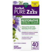 Vicks PURE Zzzs Vicks PURE Zzzs Restorative Herbal Sleep, Melatonin Free Sleep Aid, Dietary Supplement, 40 Tablets, 40 Each