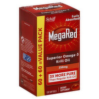 MegaRed Krill Oil, Superior Omega-3, 350 mg, Softgels, Value Pack, 120 Each