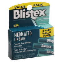 Blistex Lip Balm, Medicated, SPF 15, Value Pack, 3 Each