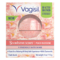 Vagisil Scentsitive Scents Bath Bomb, V-Friendly, Peach Blossom, 1 Each