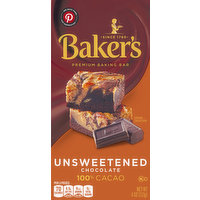 Baker's Premium Baking Bar, Chocolate, Unsweetened, 100% Cacao, 4 Ounce