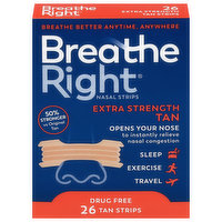 Breathe Right Tan Strips, Extra Strength, Tan, 26 Each