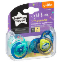 Tommee Tippee Pacifier, Night Time, Orthodontic, 6-18 Months, 2 Each