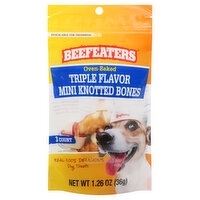 Beefeaters Dog Treats, Oven-Baked, Triple Flavor Mini Knotted Bones, 3 Each