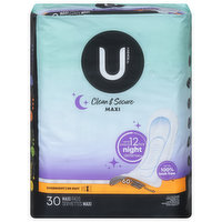 U by Kotex Maxi Pads, Overnight, Clean & Secure, 30 Each