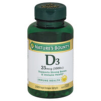 Nature's Bounty Vitamin D3, 25 mcg (1000 IU), Rapid Release Softgels, 250 Each