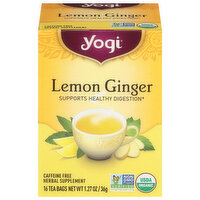 Yogi Herbal Supplement, Lemon Ginger, Caffeine Free, Tea Bags, 16 Each