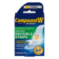 Compound W Medicated Strips, Wart Remover, One Step, Invisible, Maximum Strength, 14 Each