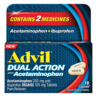 Advil Pain Reliever, Dual Action with Acetaminophen, Caplets, 18 Each
