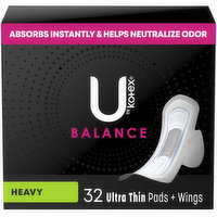 U by Kotex Balance Pads + Wings, Ultra Thin, Heavy, 32 Each