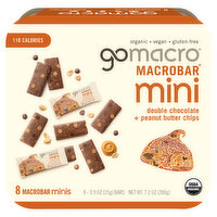 GoMacro MacroBars, Double Chocolate + Peanut Butter Chips, Mini, 8 Each