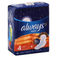 Always  Maxi Pads, Flexi-Wings, Overnight, Size 4, 26 Each