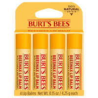 Burt's Bees Lip Balm, Beeswax, 4 Each