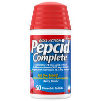 Pepcid Antacid + Acid Reducer, Dual Action, Chewable Tablets, Berry Flavor, 50 Each