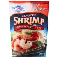 Arctic Shores Shrimp, Cooked, Peeled, Deveined, Tail-On, 26-30, 16 Ounce