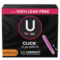 U By Kotex Click Tampons, Compact, Unscented, Super Plus, 16 Each