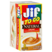 Jif To Go Peanut Butter Spread, Natural, Creamy, 8 Each