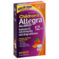 Allegra Allergy Relief, Children's, Indoor/Outdoor, Orange Cream Flavor, Non-Drowsy, 12 Hr, Tablets, Value Size, 24 Each