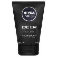 NIVEA MEN Deep Beard & Face Wash, Natural Charcoal, Cleansing, 3.3 Ounce