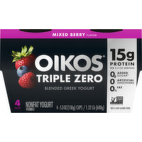 Oikos Yogurt, Nonfat, Greek, Mixed Berry Flavor, Blended, 4 Pack, 4 Each