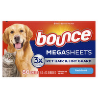 Bounce Pet & Lint Bounce Pet Hair and Lint Guard Mega Dryer Sheets, Fresh Scent, 80 Count, 80 Each