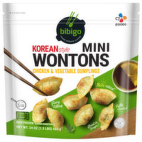 Bibigo Mini Wontons, Chicken & Vegetable Dumplings, Korean Style, Bite-Sized, 24 Ounce