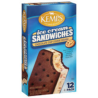 Kemps Ice Cream Sandwiches, Chocolate Chip Cookie Dough, 12 Pack, 12 Each