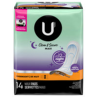 U by Kotex Pads, Maxi, Overnight, 14 Each