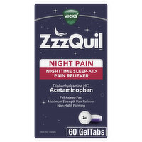 Vicks Night Pain Vicks ZzzQuil Night Pain Nighttime Sleep Aid Pain Reliever Geltabs, Over-the-Counter Medicine, 60 Ct, 60 Each