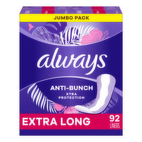 Always Daily Liners Always Anti-Bunch Xtra Protection Daily Liners, Extra Long, Unscented, 92 CT, 92 Each