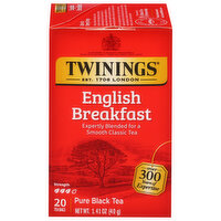 Twinings Black Tea, Pure, English Breakfast, Tea Bags, 20 Each