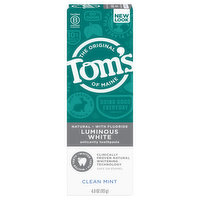 Tom's of Maine Toothpaste, Clean Mint, Luminous White, 4 Ounce