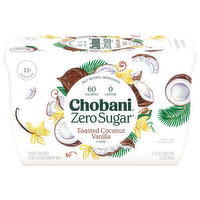 Chobani Yogurt, Zero Sugar, Toasted Coconut Vanilla Flavor, 4 Each