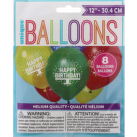 Unique Balloons, Happy Birthday, 12 Inch, 8 Each