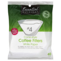 Essential Everyday Coffee Filters, Cone-Style, No. 4, White Paper, 8-12 Cup, 40 Each