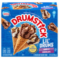 Drumstick Lil' Drums Frozen Dairy Dessert Cones, Vanilla/Chocolate, Lil' Drums, 12 Each