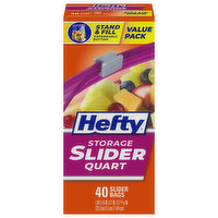 Hefty Slider Bags, Storage, Quart, Value Pack, 40 Each