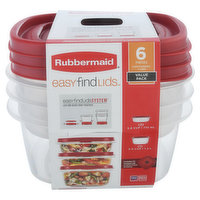 Rubbermaid EasyFindLids Containers + Lids, Value Pack, 6 Each