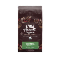 Wild Harvest Coffee, Ground, 100% Arabica, Medium Roast, Organic, Colombian, 10 Ounce