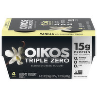 Oikos Triple Zero Yogurt, Greek, Vanilla, Blended, 4 Pack, 4 Each