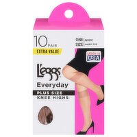 L'eggs Everyday Knee Highs, Nude, Sheer Toe, Extra Value, Plus Size, 10 Each