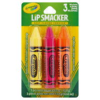 Lip Smacker Crayola Lip Balm, Banana Mania/Pink Sherbert/Outrageous Orange, 3 Each