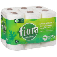 Fiora Bath Tissue, Soft + Strong, Double+ Rolls, Unscented, 2-Ply, 12 Each